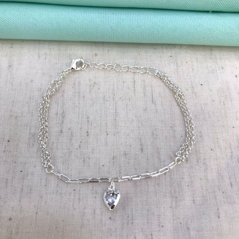 PULSEIRA DUPLA CORAÇÃO BANHADO A PRATA