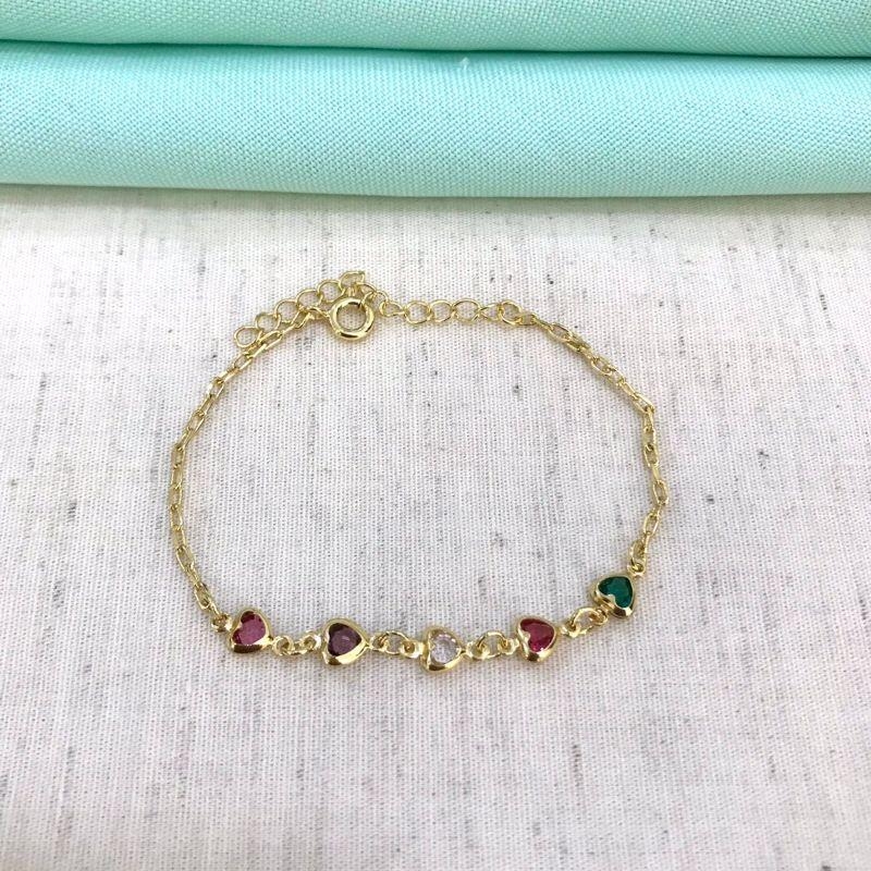 PULSEIRA CORAÇÃO COLOR BANHADO A OURO