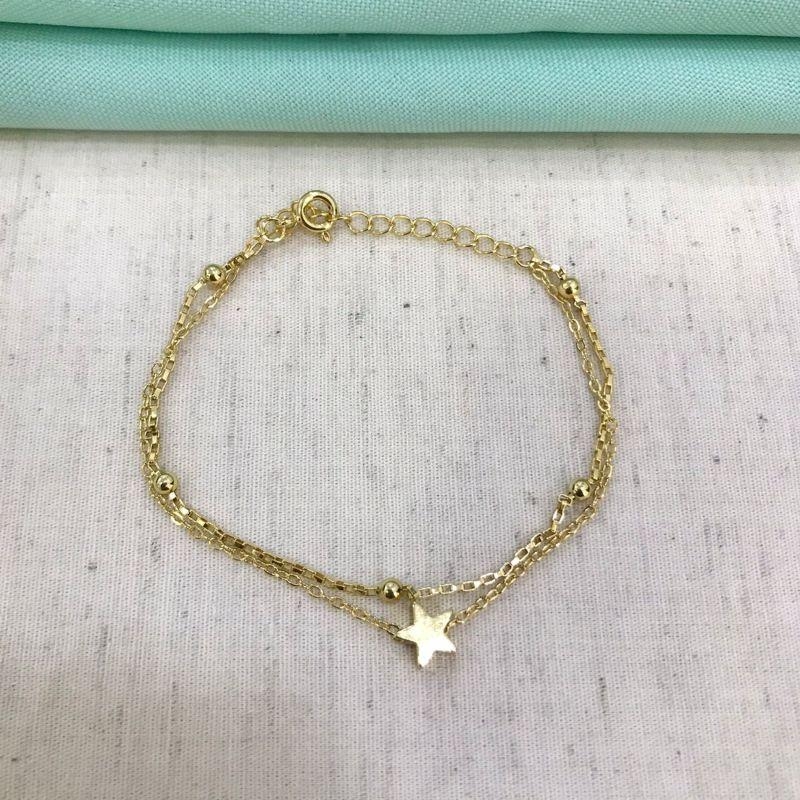 PULSEIRA DUPLA ESTRELA BANHADO A OURO