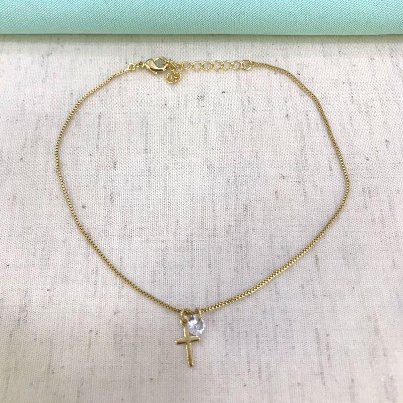 TORNOZELEIRA CRUZ TIFFANY BANHADO A OURO