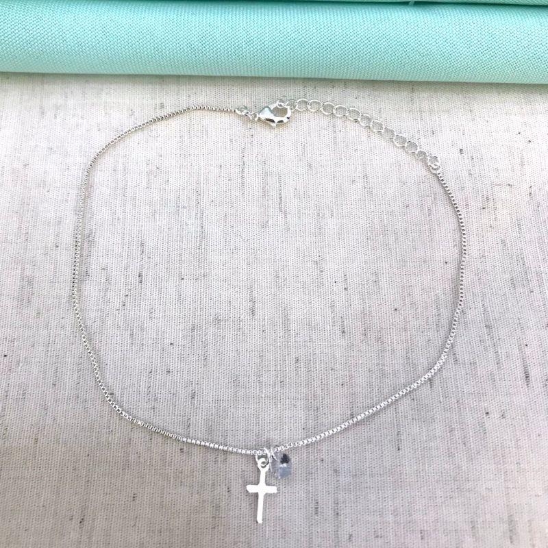 TORNOZELEIRA CRUZ TIFFANY BANHADO A PRATA