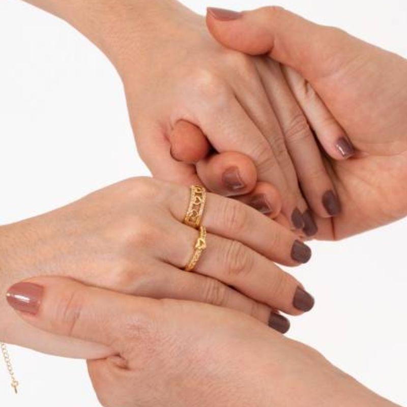 ANEL DUPLO CORAÇÃO ZIRCÔNIA BANHADO A OURO