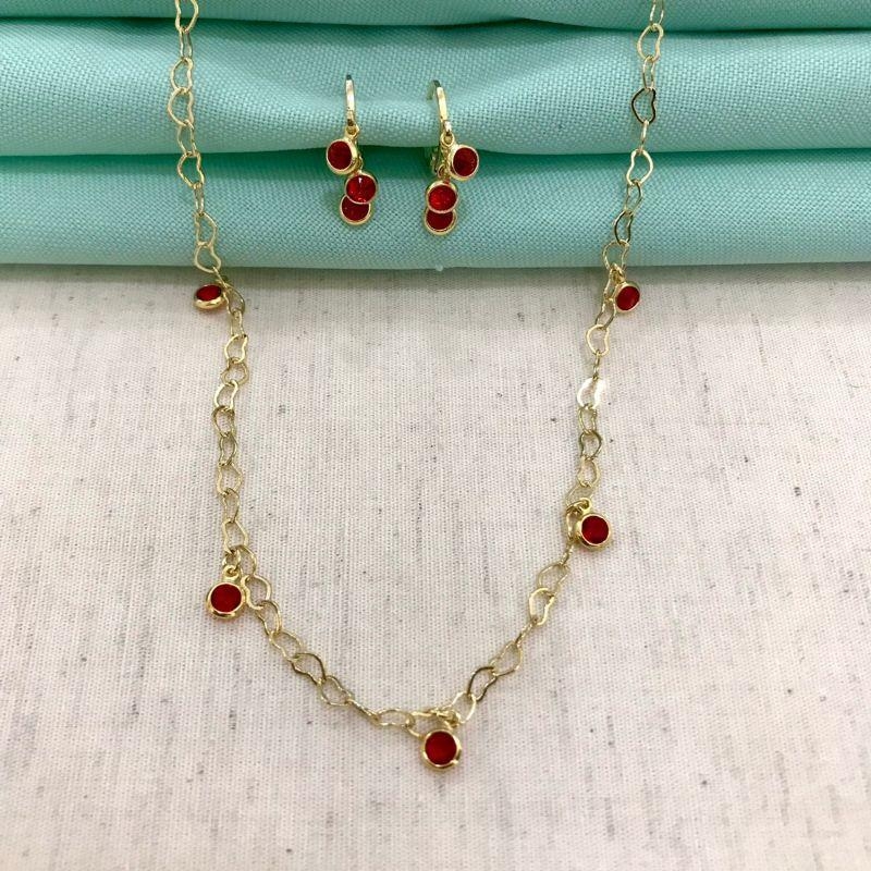 ARGOLINHA TRIO TIFFANY VERMELHO BANHADO A OURO