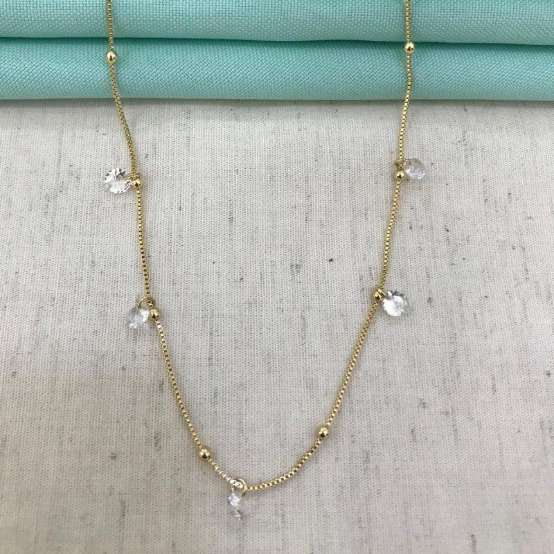 COLAR ESFERA TIFANY CRISTAL BANHADO OURO