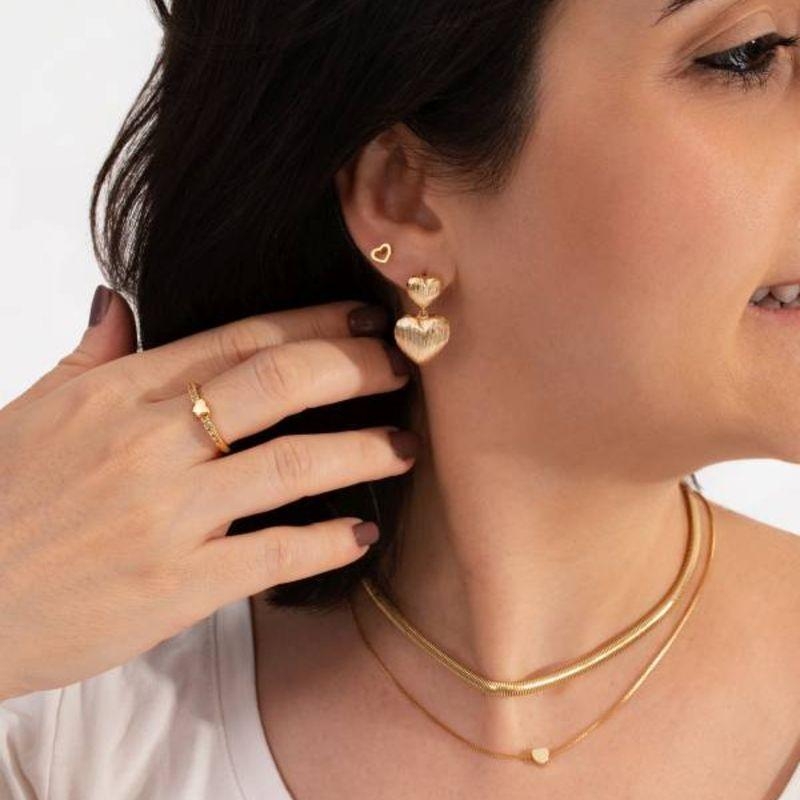 CORAÇÃO DUPLO FOSCO BANHADO A OURO