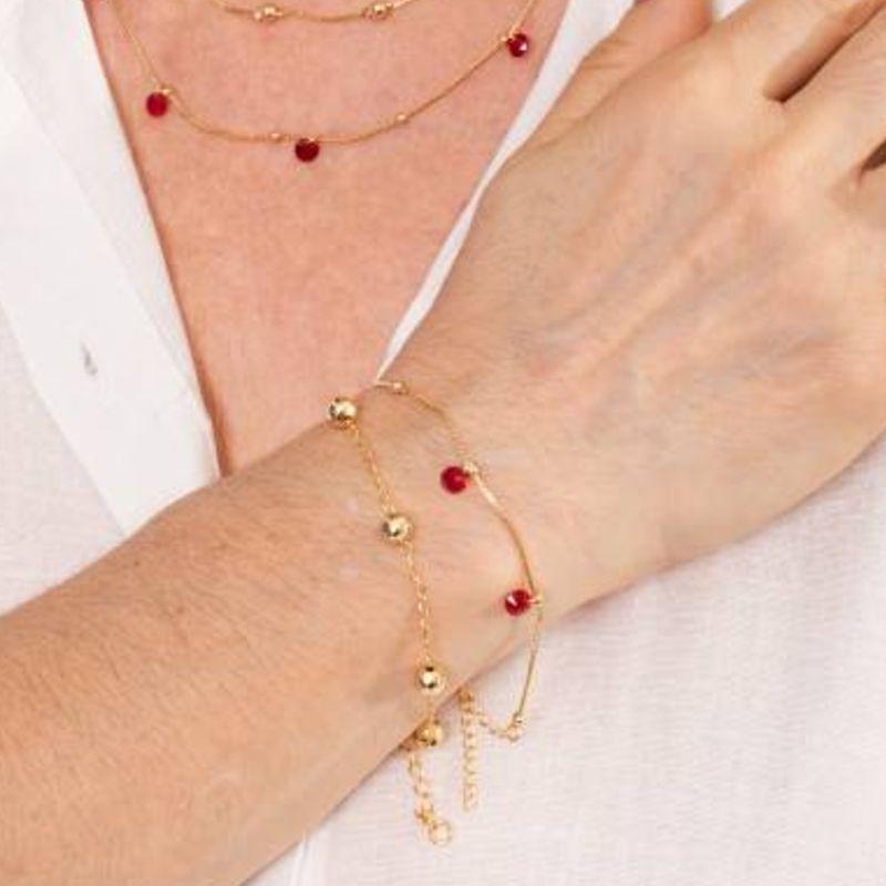 PULSEIRA ESFERA TIFANY VERMELHA BANHADA OURO