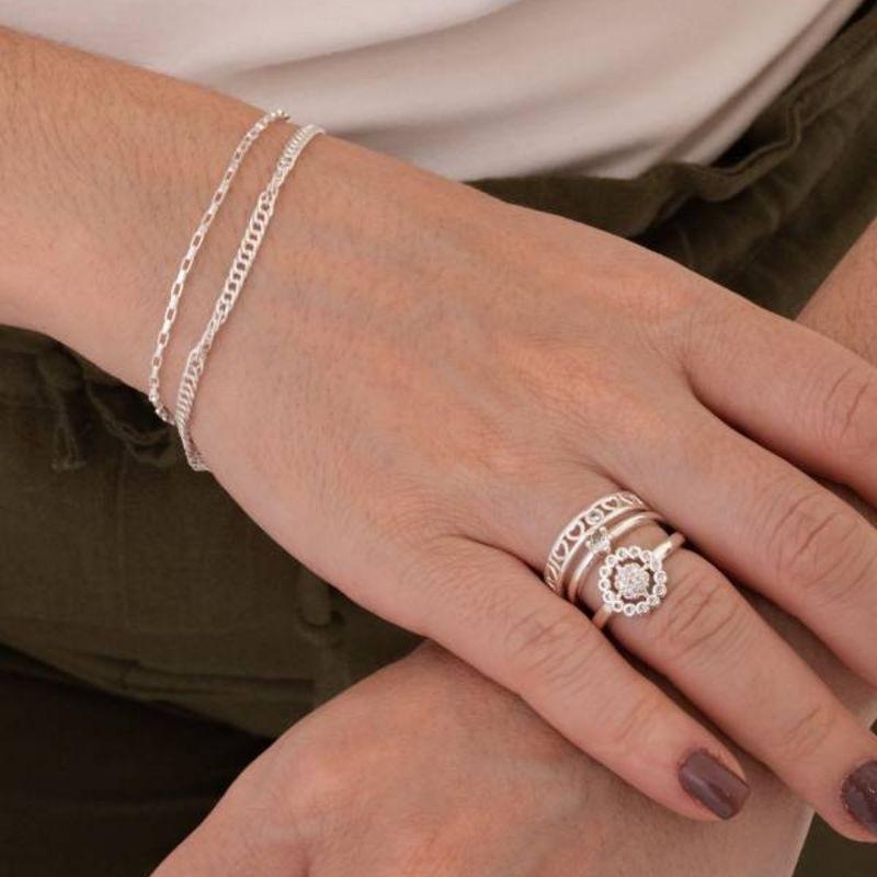 TRIO DE ANEL ZIRCÔNIA GLAMOUR BANHADO A PRATA