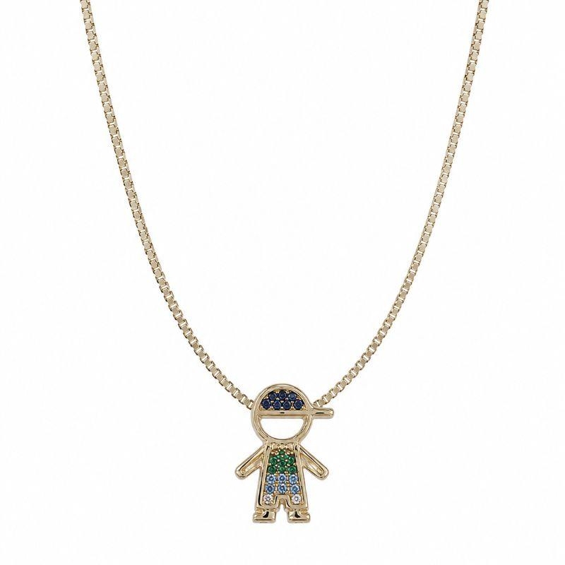 PINGENTE MENINO ZIRC COLOR BANHADO A OURO