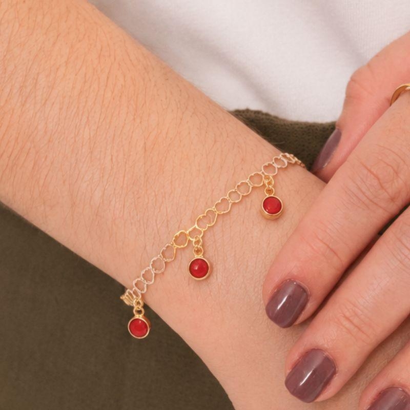 PULSEIRA ELO CORAÇÃO TIFFANY VERMELHO BANHADA OURO