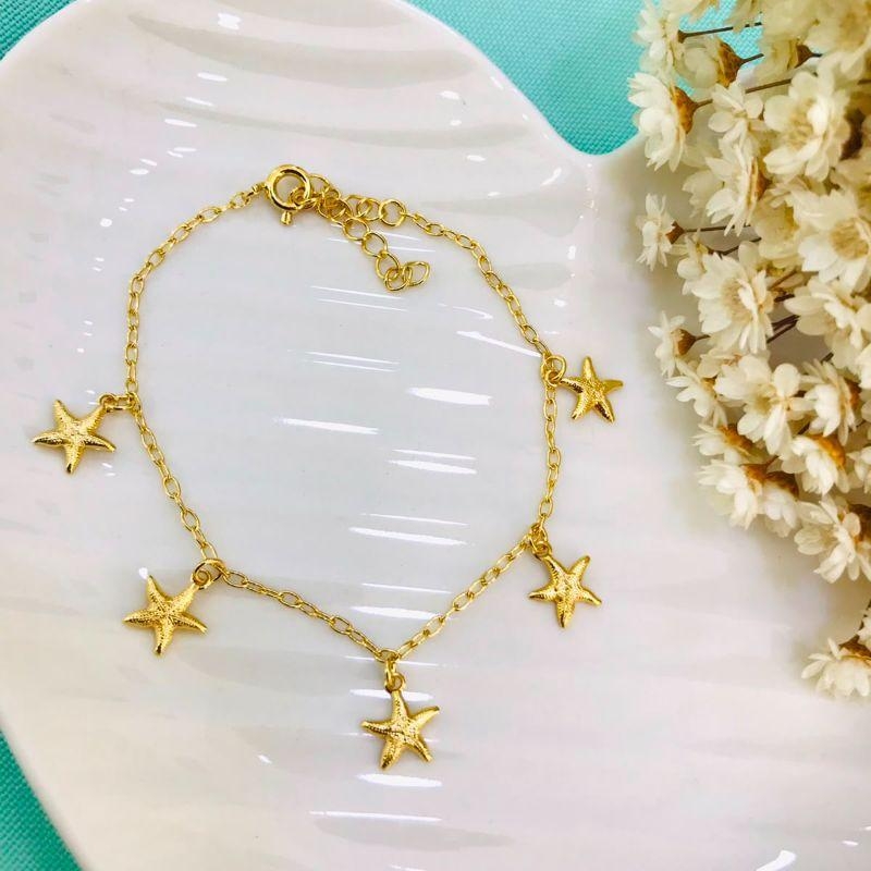 PULSEIRA ELO CADEADO COM ESTRELAS BANHADA OURO