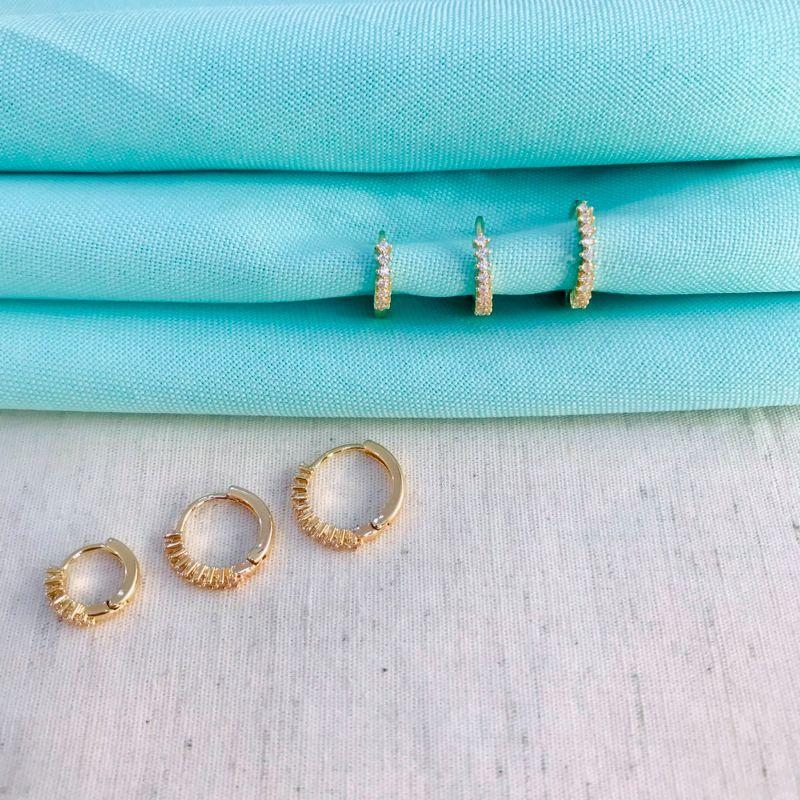 TRIO DE ARGOLA COM ZIRCÔNIA BANHADA A OURO