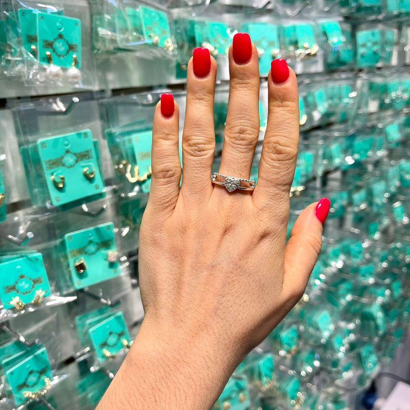 ANEL DUPLO CORAÇÃO EM ZIRCÔNIA BANHADO A PRATA