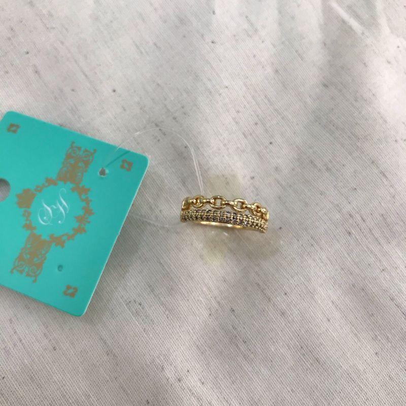 ANEL DUPLO CORRENTE ZIRCÔNIA BANHADO A OURO