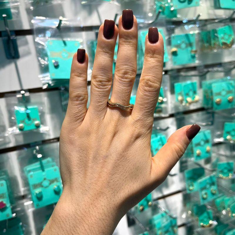 ANEL FLUIR ZIRCÔNIA E LISO BANHADO A OURO