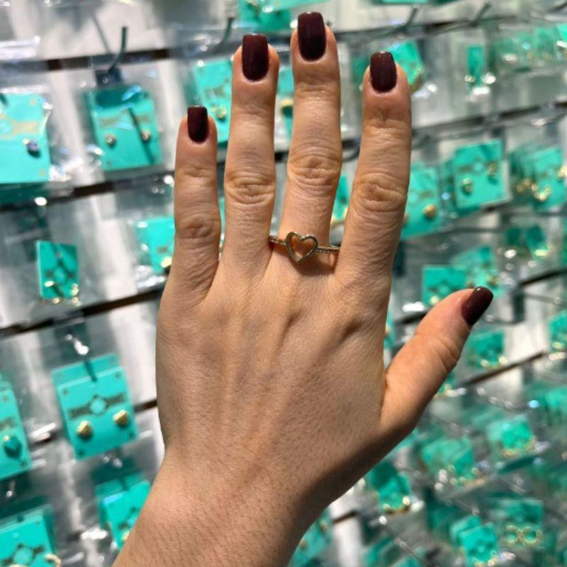 ANEL ZIRCÔNIA CORAÇÃO LISO BANHADO A OURO