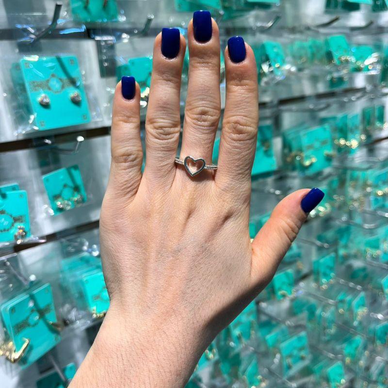 ANEL ZIRCÔNIA CORAÇÃO LISO BANHADO A PRATA