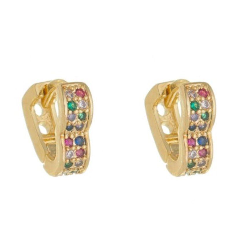 ARGOLA CORAÇÃO ZIRCÔNIA COLORIDA TAM P BANHADO A OURO