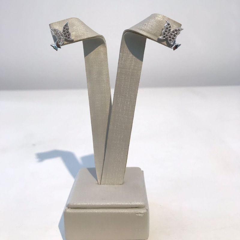 BORBOLETA DUPLA EM ZIRCÔNIA BANHADO A PRATA