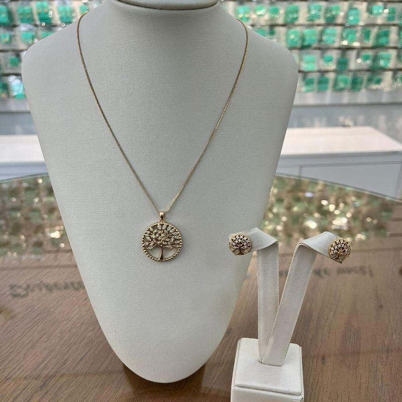BRINCO ÁRVORE DA VIDA EM ZIRCÔNIA BANHADO A OURO