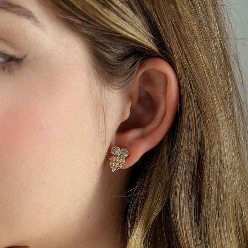 BRINCO CORUJA EM ZIRCÔNIA BANHADO A OURO