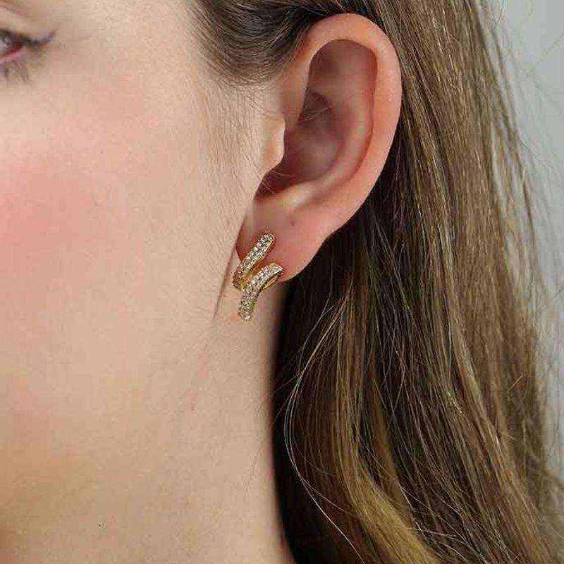 BRINCO RAIO DE LUZ EM ZIRCÔNIA BANHADO A OURO