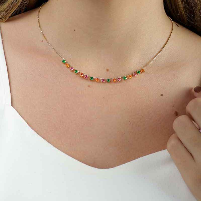 CHOKER COLORIDA ZIRCÔNIA BANHADO A OURO