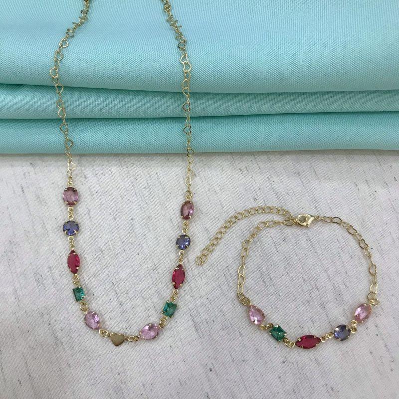 CHOKER TIFFANY COLORIDA BANHADO A OURO