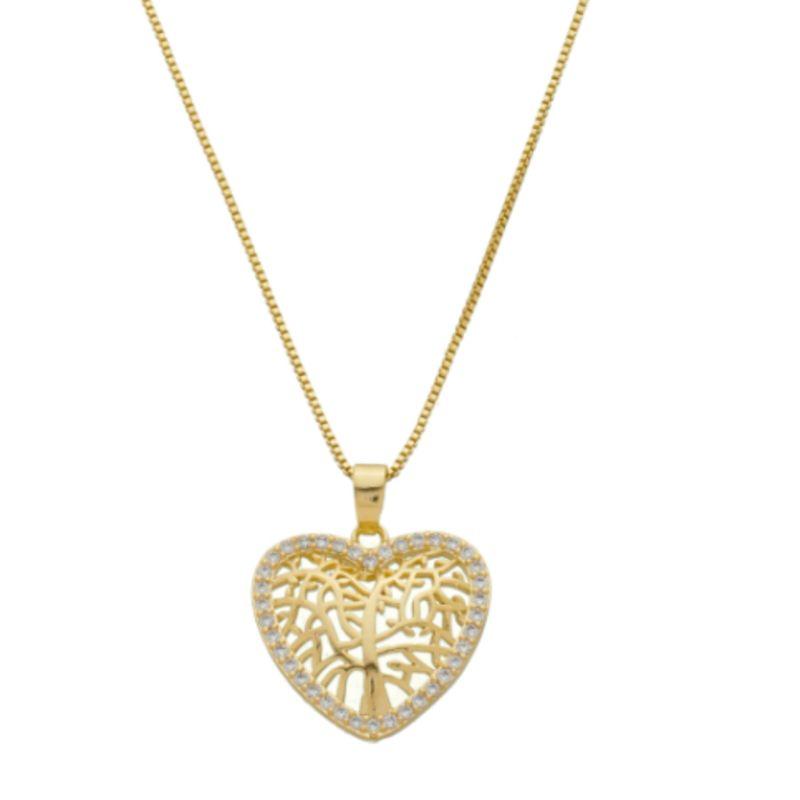 COLAR CORAÇÃO ÁRVORE DA VIDA COM ZIRCÔNIA BANHADO A OURO