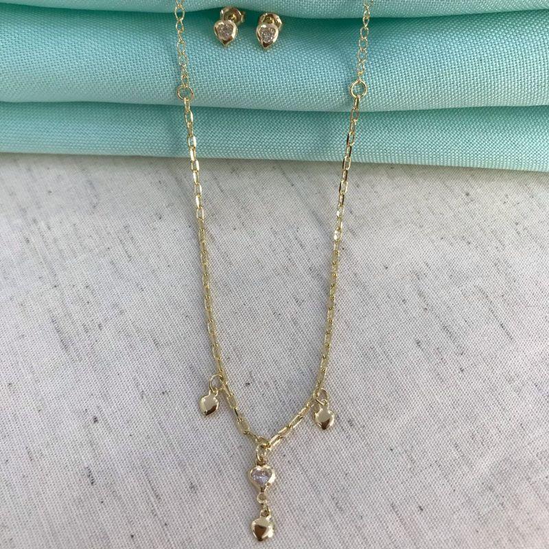 COLAR CORAÇÕES ZIRCÔNIA INFANTIL BANHADO A OURO