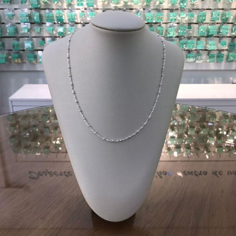 COLAR LONGO ESFERA CORRENTE DIAMANTADA 60CM BANHADO A PRATA