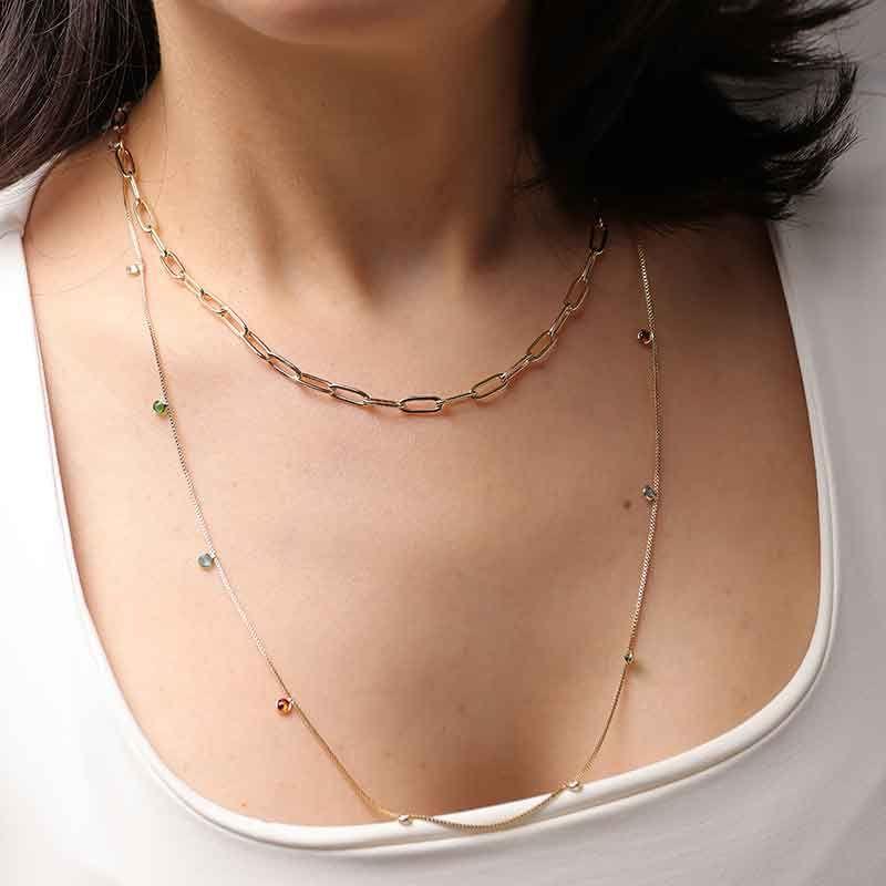 COLAR LONGO TIFFANY COLORIDA 60CM BANHADO A OURO