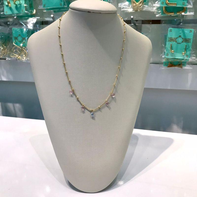 COLAR MINI ESFERA COM TIFFANY BANHADO A OURO