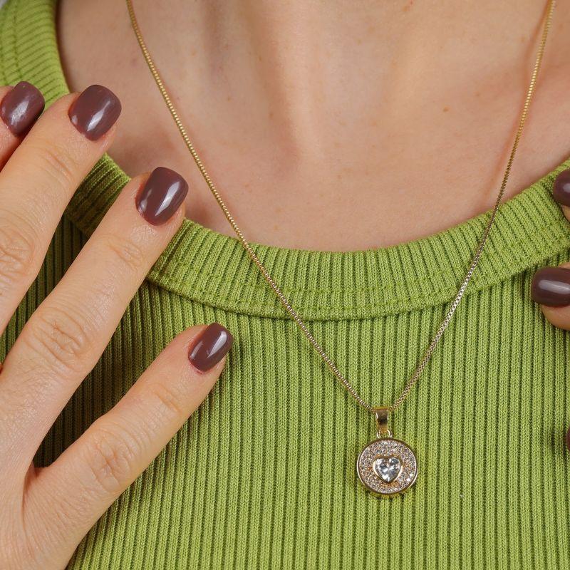 COLAR REDONDO CORAÇÃO EM ZIRCÔNIA BANHADO A OURO