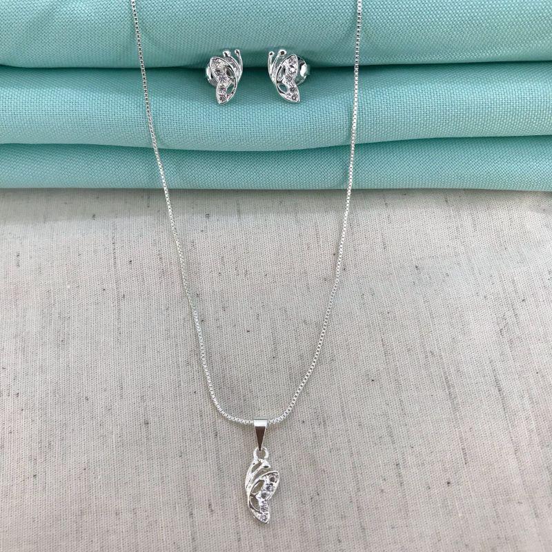 CONJUNTO BORBOLETA EM ZIRCÔNIA BANHADO A PRATA