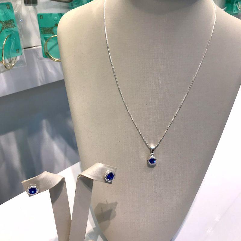 CONJUNTO RELUZ ZIRCÔNIA AZUL BIC BANHADO A PRATA