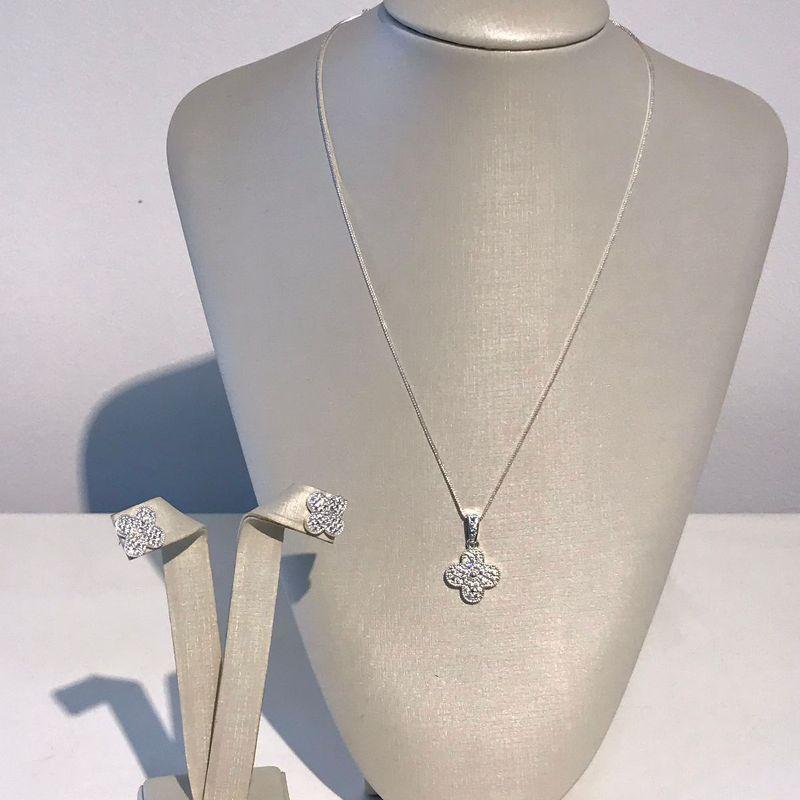 CONJUNTO TREVO ZIRCÔNIA JEWELRY BANHADO A PRATA