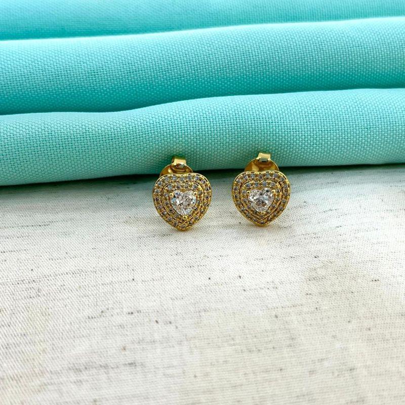 CORAÇÃO DUPLO ZIRCÔNIA BANHADO A OURO