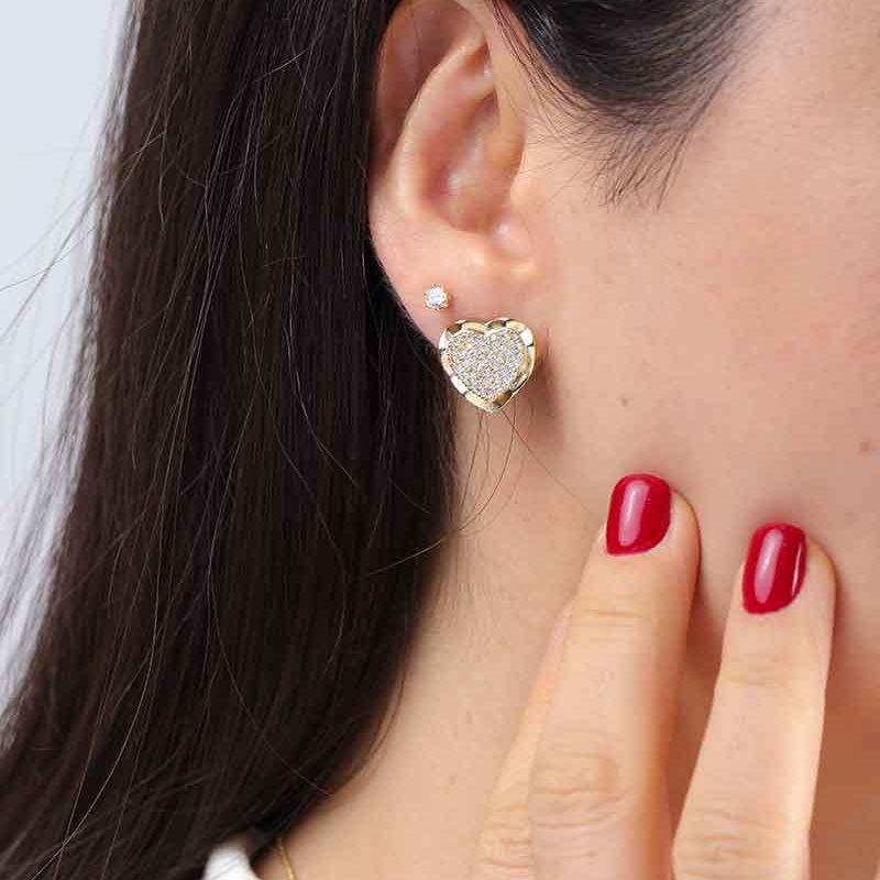 CORAÇÃO ZIRCÔNIA DESIGN AMASSADO BANHADO A OURO