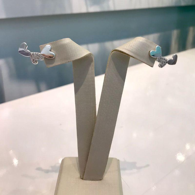 EARCUFF TRIO CORAÇÃO ZIRCÔNIA BANHADO A PRATA