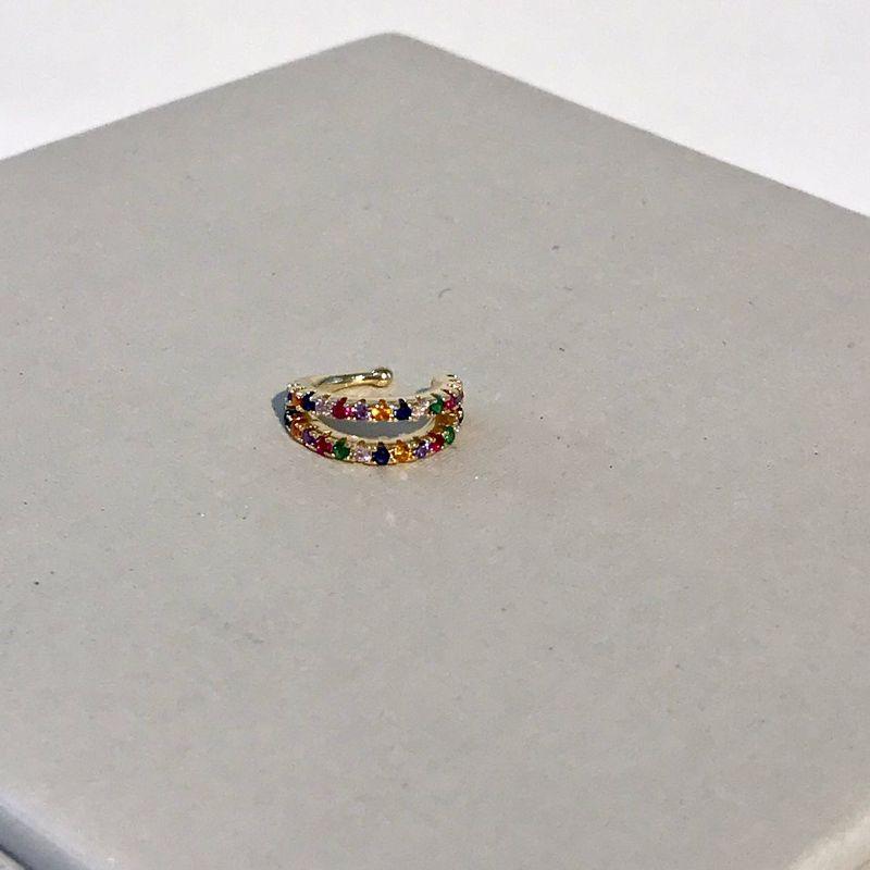 FAKE PIERCING DUPLO ZIRCÔNIA COLORIDA BANHADO A OURO