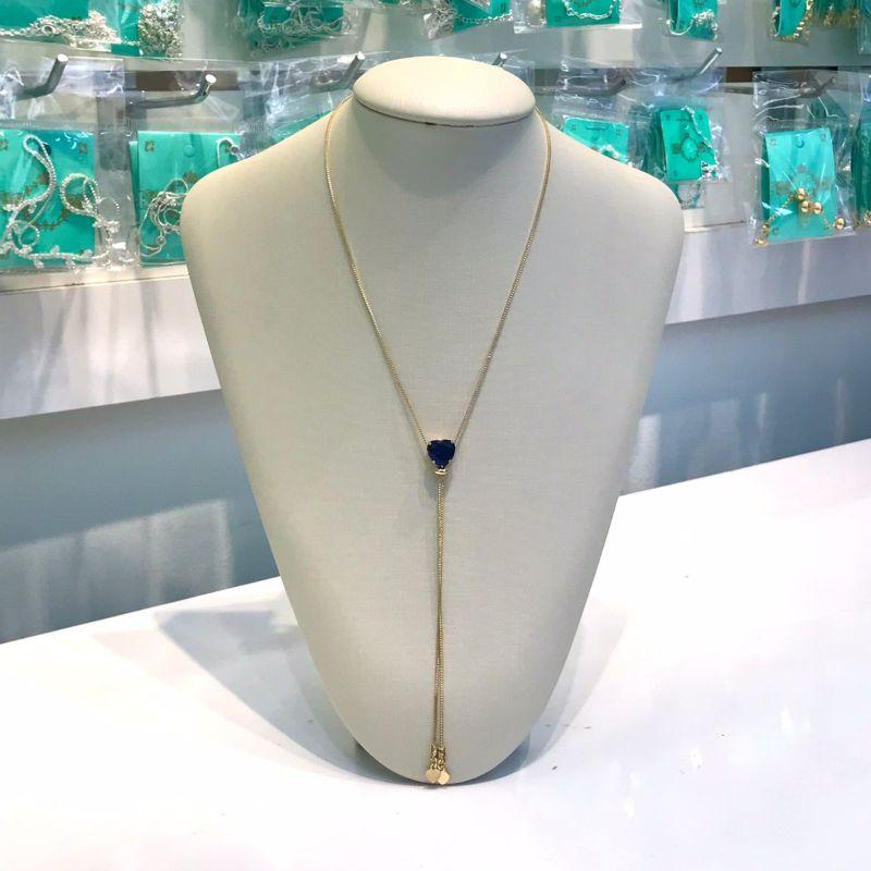 GRAVATINHA CORAÇÃO TOPÁZIO AZUL BANHADO A OURO