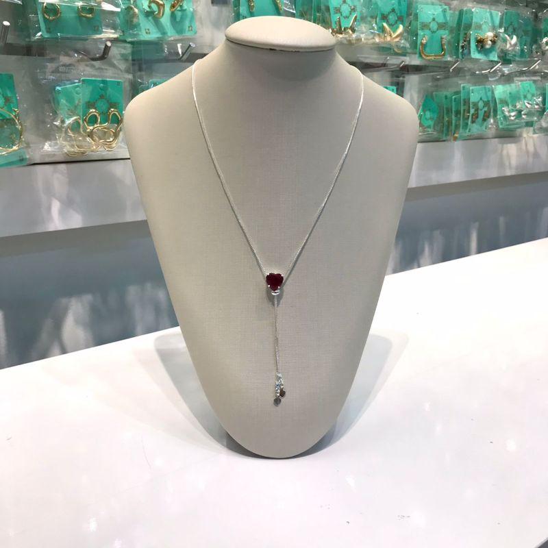 GRAVATINHA CORAÇÃO RUBI BANHADO A PRATA