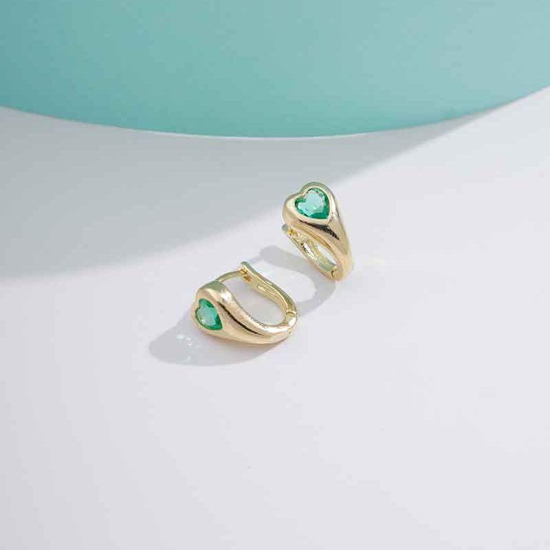 ARGOLINHA CORAÇÃO ZIRCÔNIA ESMERALDA BANHADO A OURO