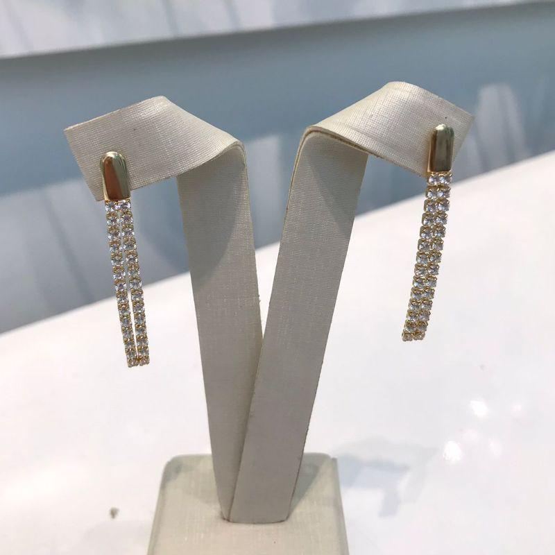 BRINCO FIO DUPLO EM ZIRCÔNIA BANHADO A OURO