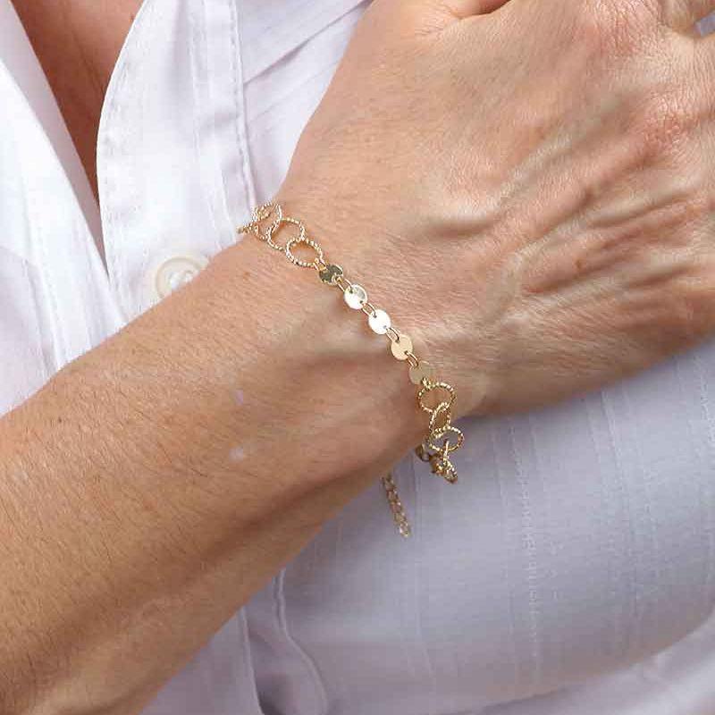 PULSEIRA DE ELOS DIAMANTADOS E ESFERAS BANHADO A OURO