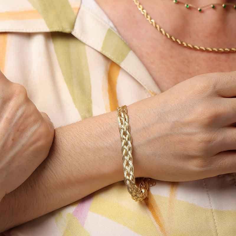 PULSEIRA ENTRELAÇADA GLAMOUR FIO DE OURO BANHADO A OURO