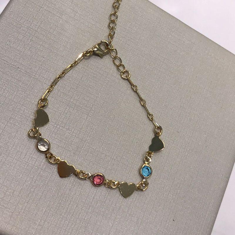PULSEIRA MEDALHA CORAÇÃO ZIRCÔNIA COLOR INFANTIL BANHADO A OURO
