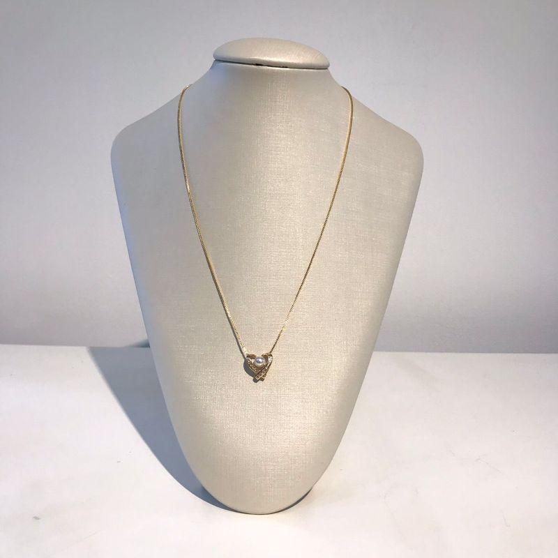 COLAR CORAÇÃO ZIRCÔNIA COM PÉROLA GLAMOUR BANHADO A OURO