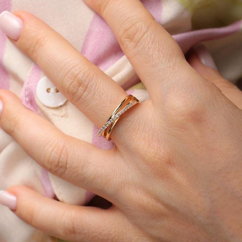 ANEL DUPLO EM ZIRCÔNIA BANHADO A OURO