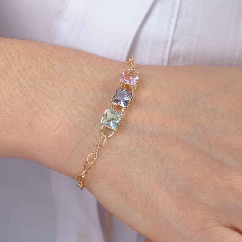 PULSEIRA ZIRCÔNIA QUADRADA COLORIDA SWEET BANHADO A OURO